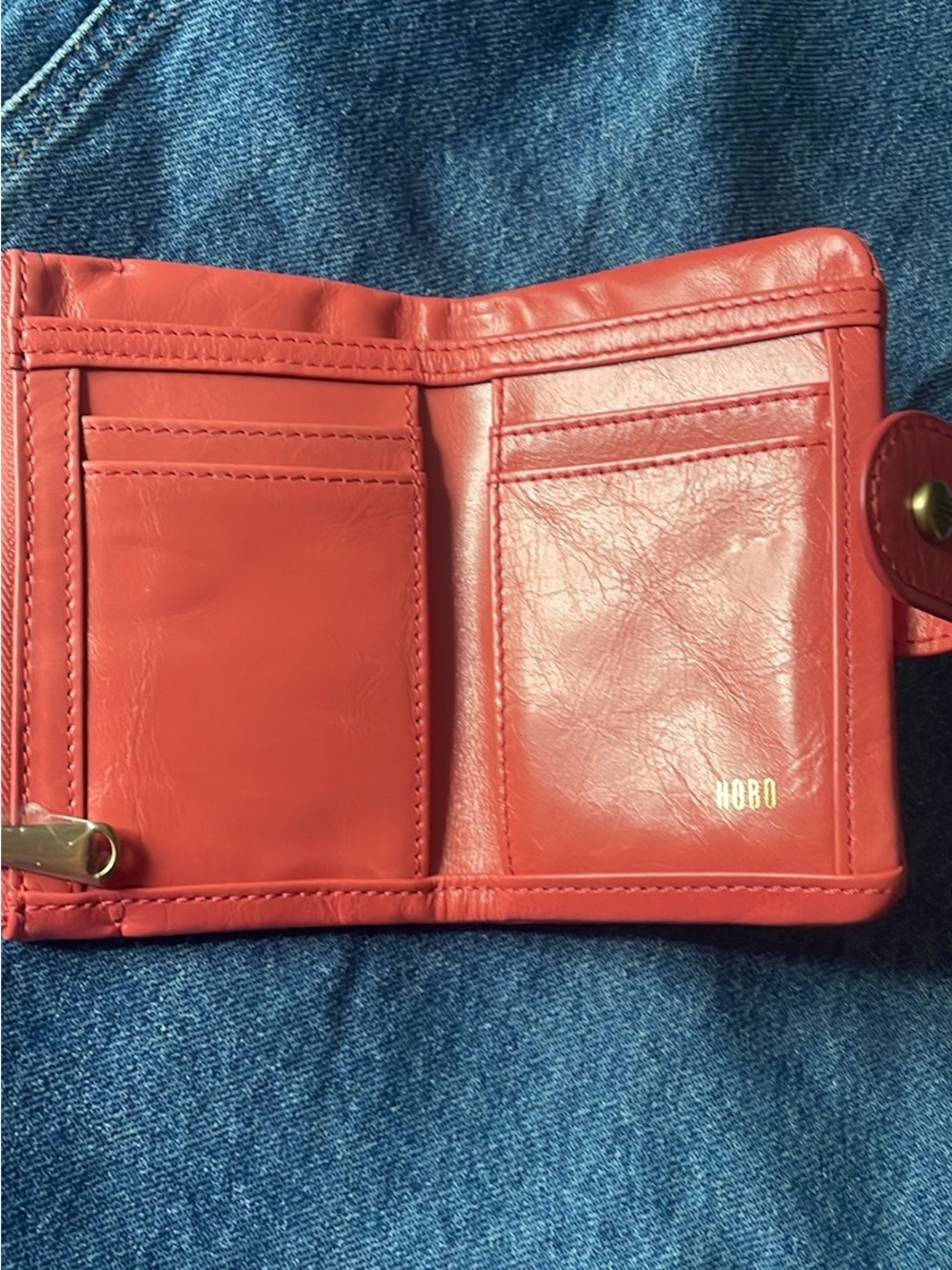 HOBO Coral Red Leather Snap & Zip Wallet - Picture 2 of 7